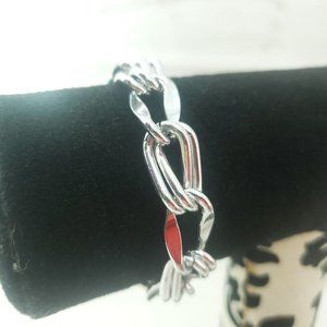 Womens Silver Fashion Jewelry Push Lock Clasp Figaro Link Chain Bracelet